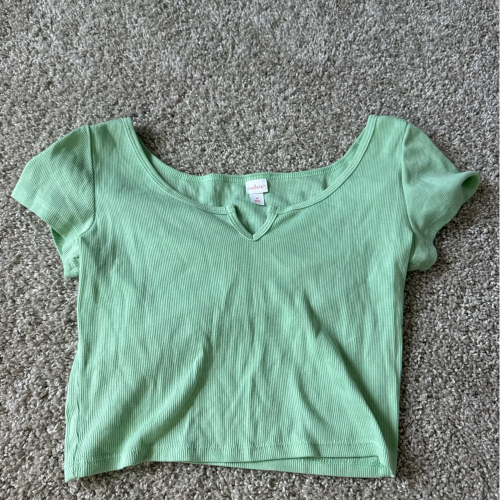Colsie Light Green Ribbed Crop Top